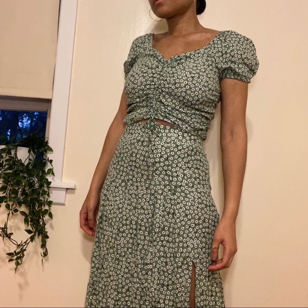 H&M Matching Green Floral Top and Skirt Set